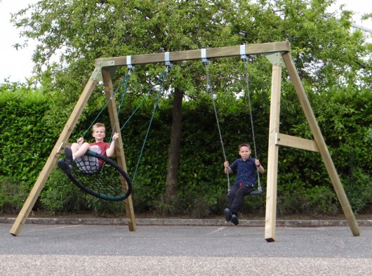 Schommel Subliem XL Deluxe met schommelmand en rubber schommelzitje - Geïmpregneerd hout - pastelgroen 390x270x246cm