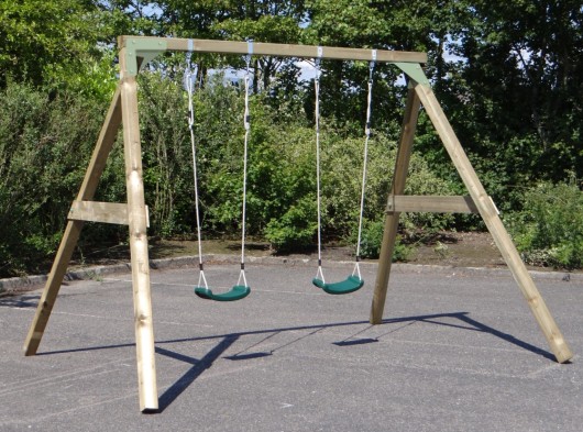 Schommel Subliem Hoog Dubbel met 2 kunststof zitjes - Geïmpregneerd vurenhout · pastelgroen 360x270x243cm