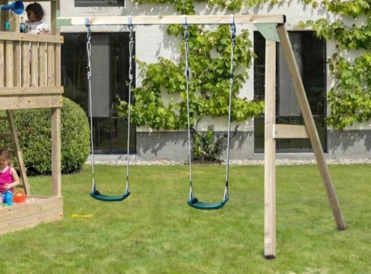 Aanbouw schommel Subliem Hoog Dubbel muurschommel · geïmpregneerd vurenhout · pastelgroen 270x270x247cm