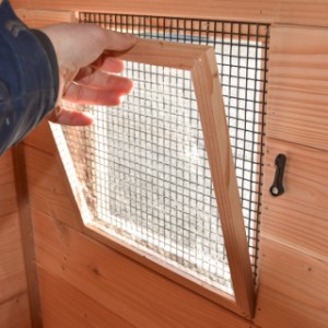 De 2 buitenste raampjes hebben uitneembaar plexiglas voor wat extra ventilatie