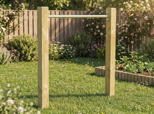 Duikelrek Enkel pastelgroen duikelstang 90cm 2 geïmpregneerd houten palen 200cm