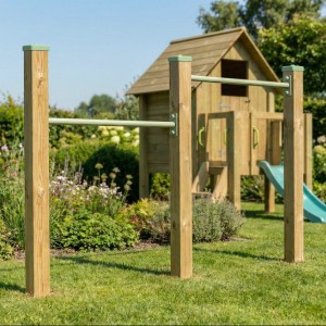 Duikelrek dubbel pastelgroen 2 duikelstangen 90cm 3 geïmpregneerd houten palen 200cm met afdekkapjes