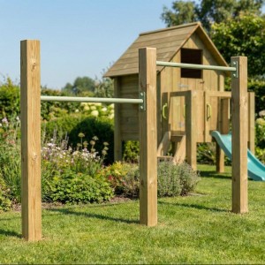 Dubbel duikelrek pastelgroen 2 duikelstangen 90cm 3 geïmpregneerd houten palen 200cm