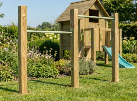 Dubbel duikelrek pastelgroen 2 duikelstangen 90cm 3 geïmpregneerd houten palen 200cm