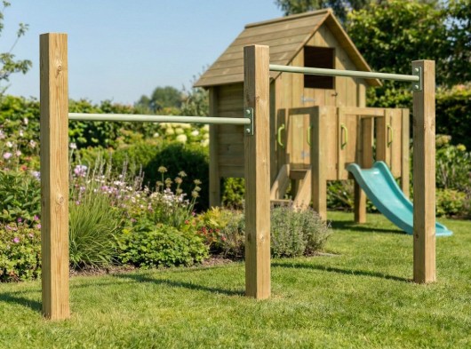 Duikelrek dubbel Pastelgroen 2 duikelstangen 125cm 3 geïmpregneerd houten palen 200cm