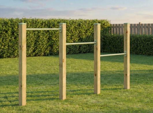 Duikelrek triple Pastelgroen duikelstangen 90cm 4 geïmpregneerd houten palen 200cm + afdekkapjes