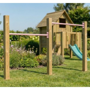 Duikelrek dubbel Pastelroze 2 duikelstangen 125cm 3 geïmpregneerd houten palen 200cm