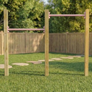 Dubbel duikelrek Pastelroze 2 duikelstangen 90cm 3 geïmpregneerd houten palen 240cm