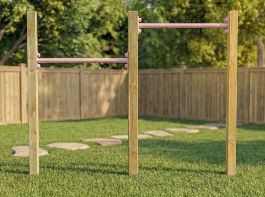 Dubbel duikelrek Pastelroze 2 duikelstangen 90cm 3 geïmpregneerd houten palen 240cm