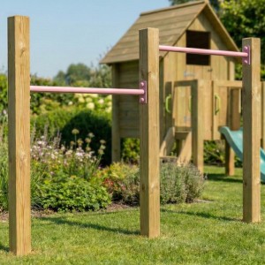 Dubbel duikelrek Pastelroze 2 duikelstangen 90cm 3 geïmpregneerd houten palen 200cm