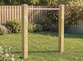 Duikelrek Enkel Pastelroze duikelstang 90cm 2 geïmpregneerd houten palen 200cm + kapjes