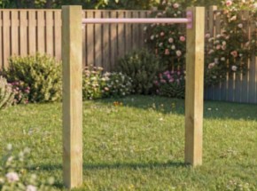 Duikelrek Enkel Pastelroze duikelstang 90cm 2 geïmpregneerd houten palen 200cm
