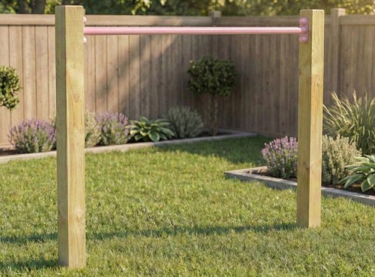 Duikelrek Enkel Pastelroze duikelstang 125cm 2 geïmpregneerd houten palen 200cm