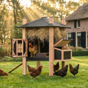 Kippenhok Hooiberg Sjors heeft grote deuren voor een eenvoudige schoonmaakbeurt