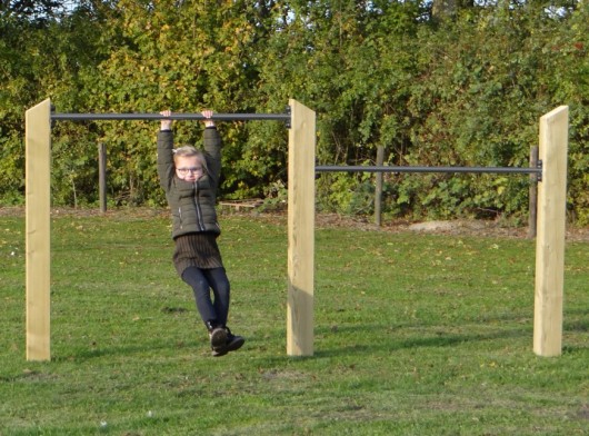 Dubbel duikelrek Skill RVS duikelstangen 125cm 3 geïmpregneerd houten palen 200cm