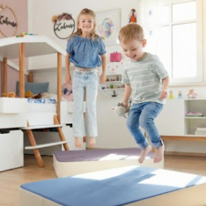 Speelkussen M lila/crème met afgeronde hoeken - geschikt om op te springen door de vering in het kussen