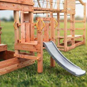 Speeltoestel Prairie + glijbanen, speelbrug & keuken Blue Rabbit · Douglashout op maat gezaagd hout
