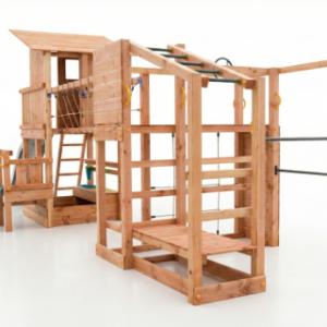 Speeltoestel Prairie + glijbanen, speelbrug & keuken Blue Rabbit · Douglashout op maat gezaagd hout