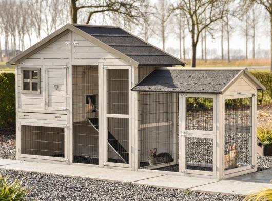 Konijnenhok Holiday Medium met aanbouwren Space Medium 284x88x151cm