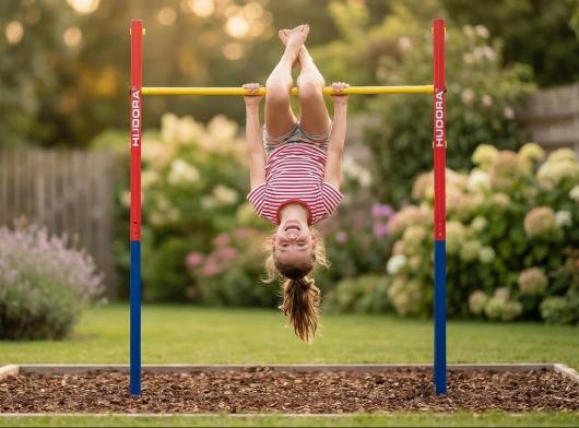 Duikelrek Hudora enkel, een metalen rekstok in frisse kleuren