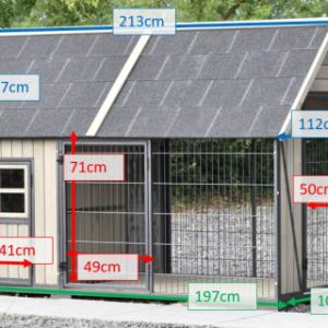 Verschillende afmetingen van het grijze hondenhok Danielle