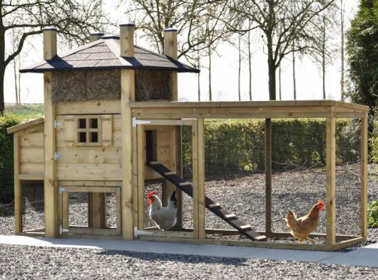 Kippenhok hooiberg Rosa met legnest en aanbouwren 299x114x180cm