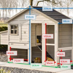 Verschillende afmetingen van het kippenhok Holiday Medium met legnest