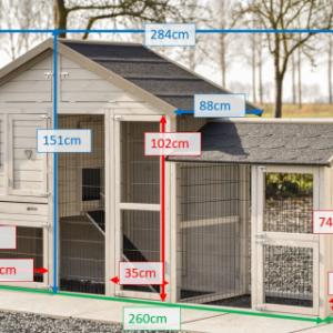 Verschillende afmetingen van het konijnenhok Holiday Medium met aanbouwren