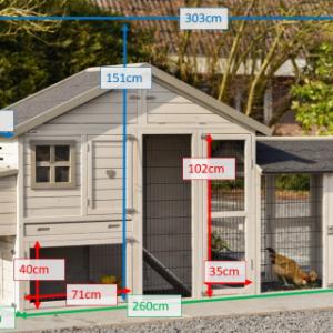 Verschillende afmetingen van het kippenhok Holiday Medium met ren en legnest