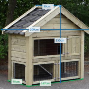 Verschillende afmetingen van het konijnenhok Sjoerd