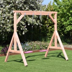 Dubbele schommel met zachtroze zitjes