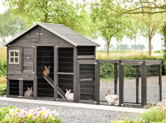 Konijnenhok Holiday Large Black met ren Functional 412x96x195cm