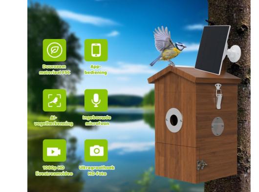 Vogelnestkast met camera en zonnepaneel Sanilu