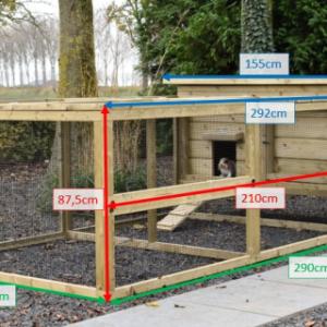 Verschillende afmetingen van het konijnenhok Eggy met ren