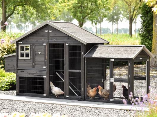 Kippenhok Holiday Medium Black met legnest en Extra Uitloopren 304x88x151cm