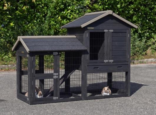 Konijnenhok Prestige Small Black met ren links · anti-knaag 162x72x122cm
