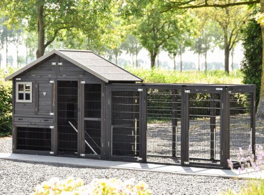 Konijnenhok Holiday Medium Black met ren Functional 362x87x151cm