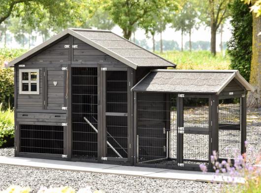 Konijnenhok Holiday Medium Black met aanbouwren Space Medium 284x88x151cm