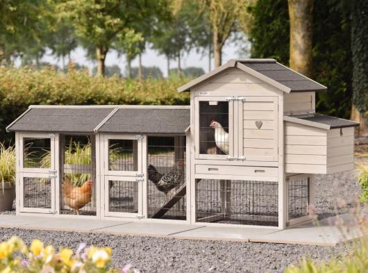 Kippenhok Prestige Small Light-grey met 2 rennen en legnest 265x72x122cm