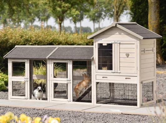 Konijnenhok Prestige Small Light-grey met 2 rennen 238x72x122cm