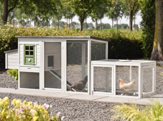 Kippenhok Julia olive met aanbouwren en legnest 295x75x104cm