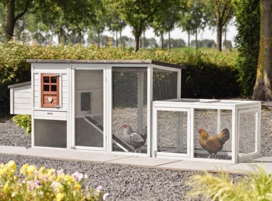 Kippenhok Julia terra met aanbouwren en legnest 295x75x104cm