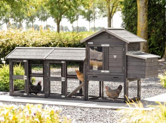 Kippenhok Prestige Small Black met 2 rennen en legnest 265x72x122cm