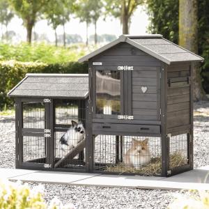 Konijnenhok Prestige Small Black met ren 162x77x122cm