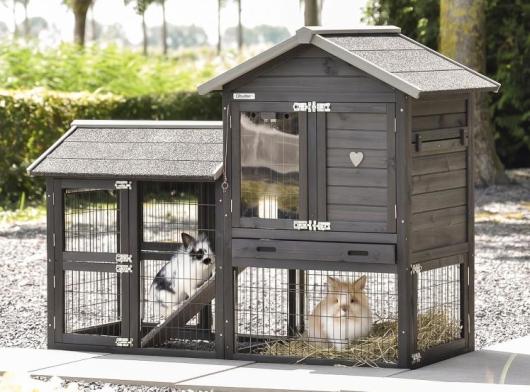 Konijnenhok Prestige Small Black met ren 162x77x122cm
