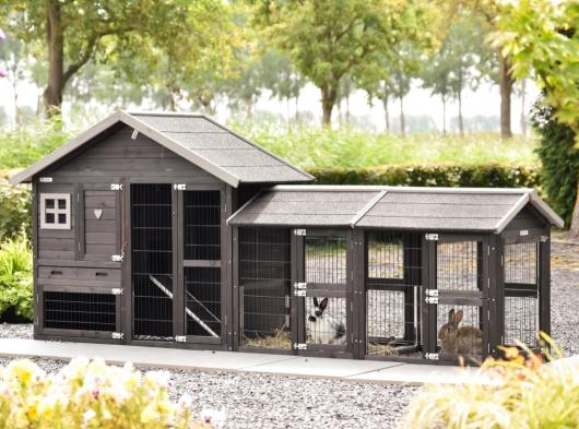 Konijnenhok Holiday Small Black met 2 rennen Space 302x73x128cm