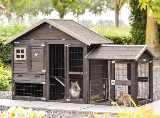 Konijnenhok Holiday Small Black met ren Space 227x73x128cm