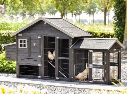 Kippenhok Holiday Small Black met ren Space en legnest 253x73x128cm