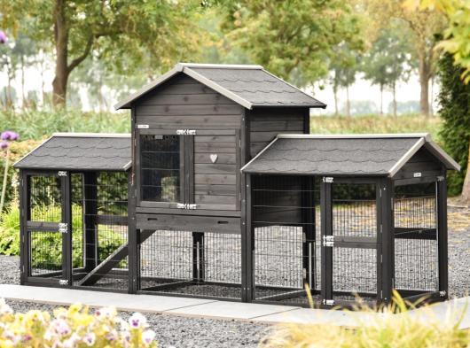 Konijnenhok Prestige Medium met dubbele ren Black Anti Knaag 299x90x150cm