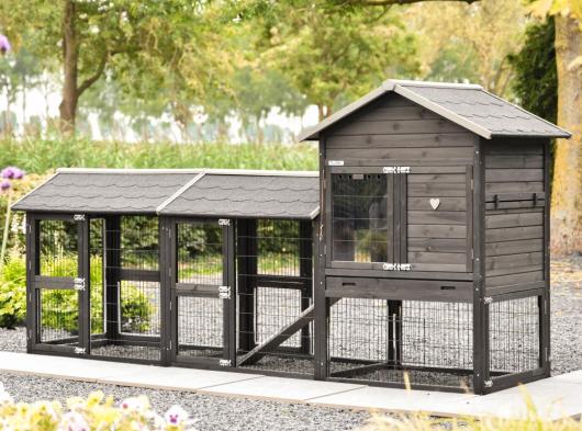 Konijnenhok Prestige Medium Black met 2 rennen 301x91x150cm